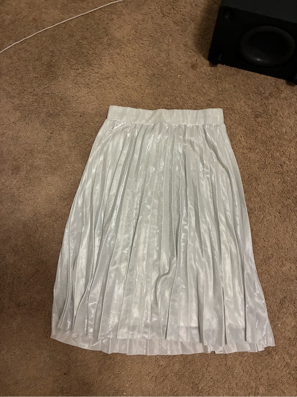 Pleated Metallic Silver Midi Skirt